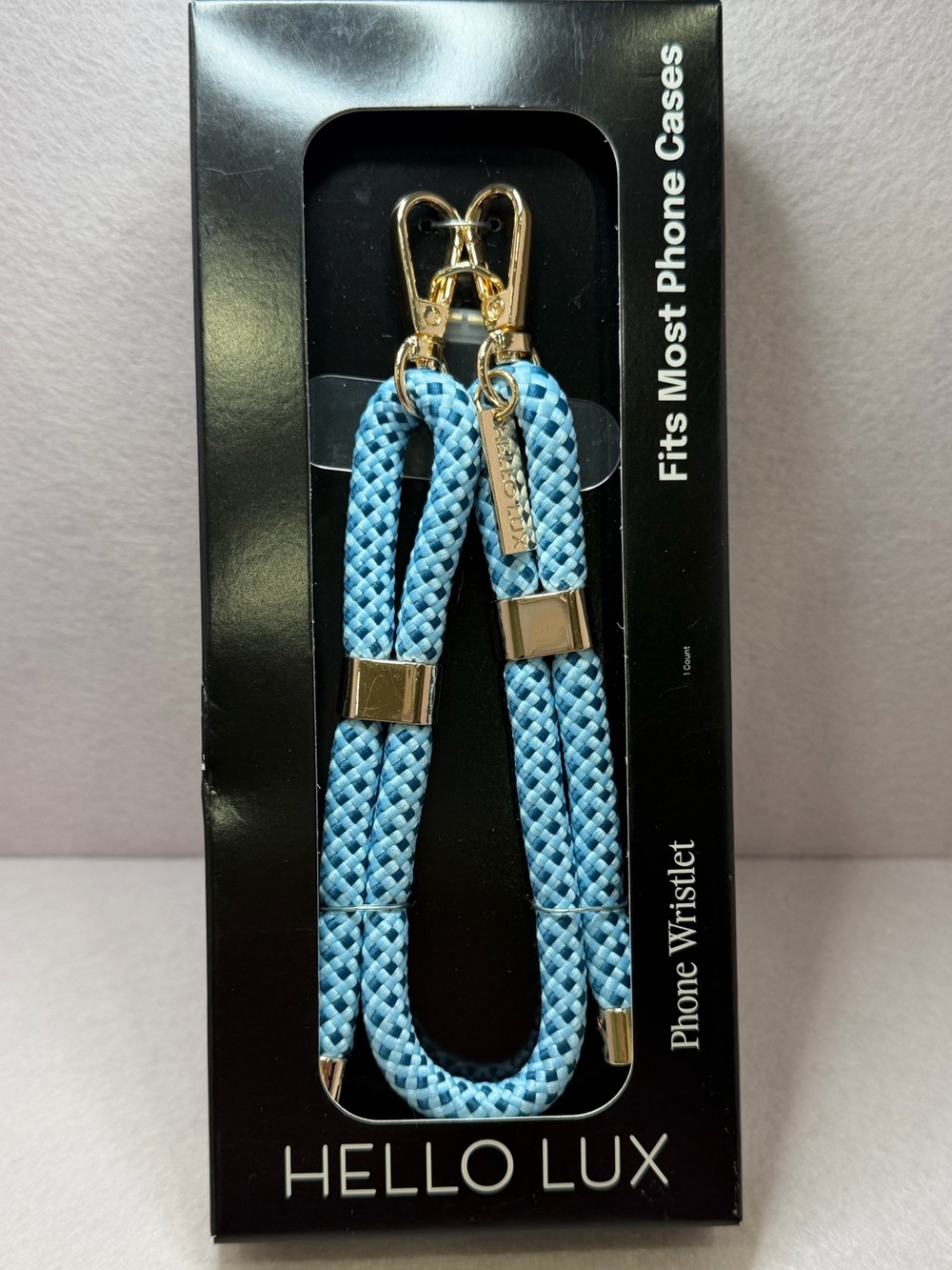 Blue Braided Phone Wristlet with Gold Hardware